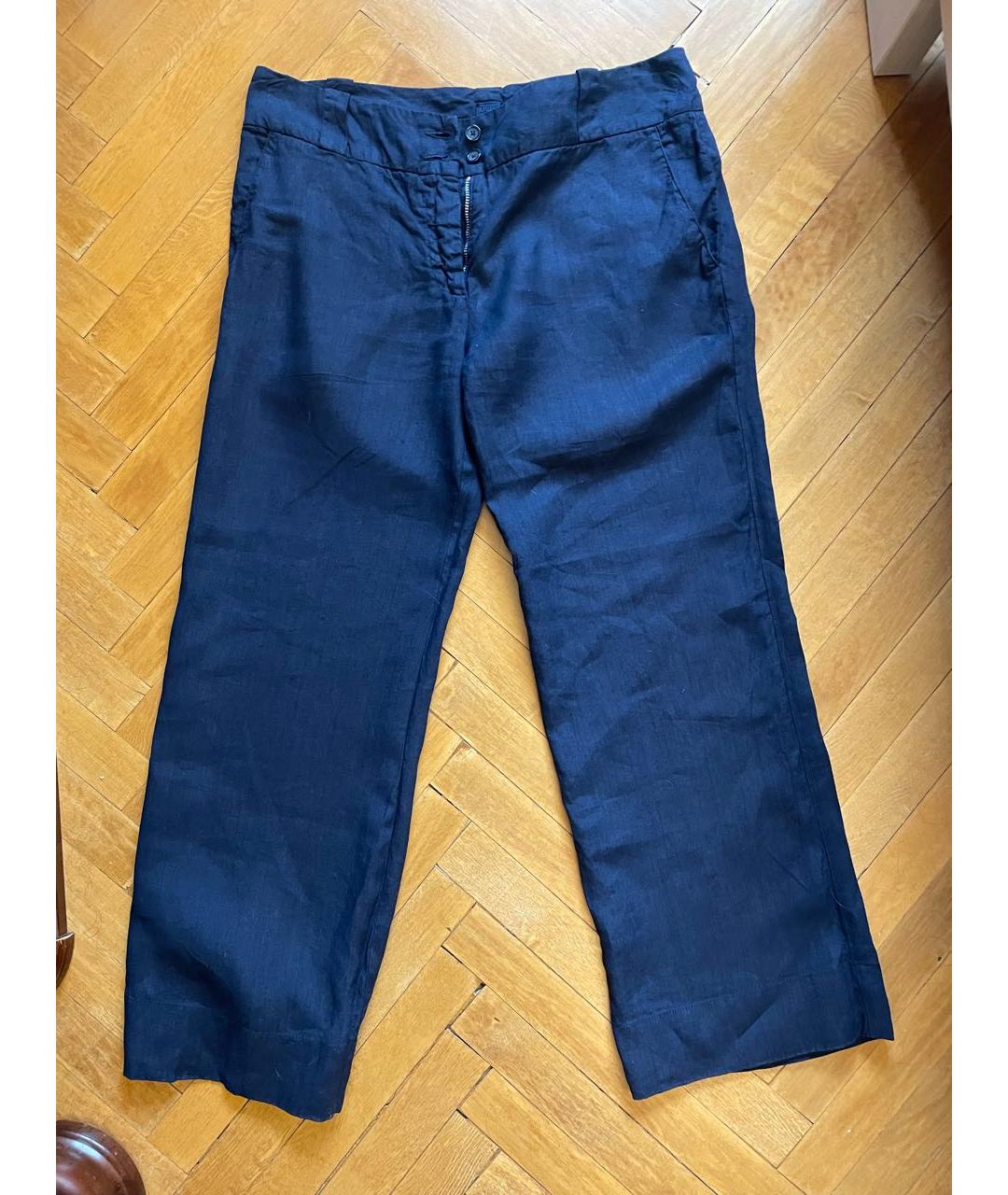 120%LINO Темно-синие льняные брюки широкие, фото 5