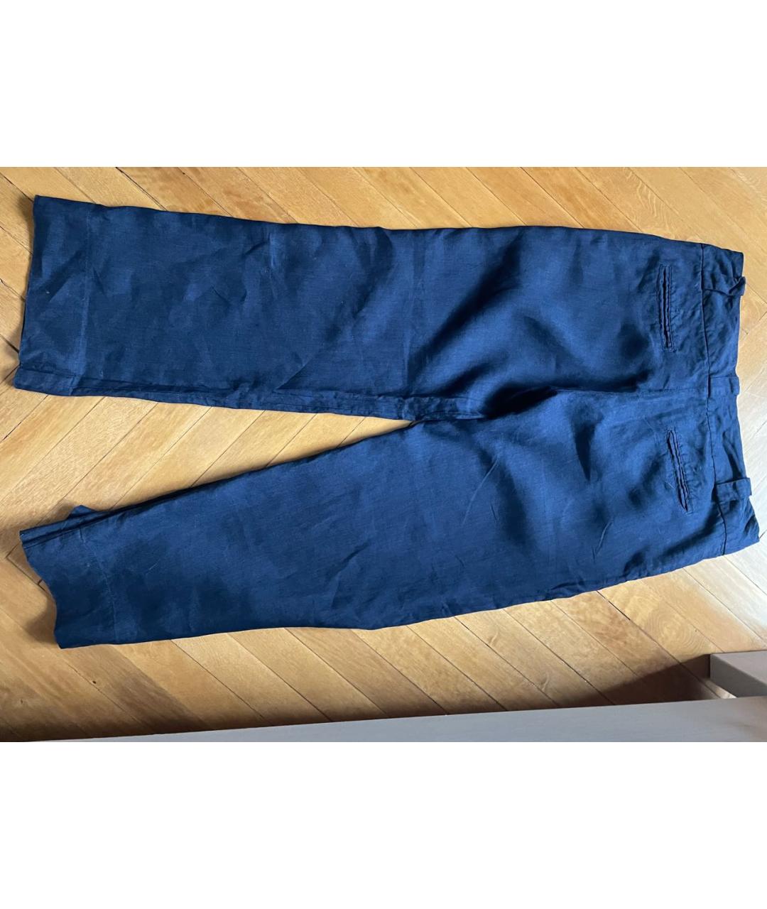 120%LINO Темно-синие льняные брюки широкие, фото 2