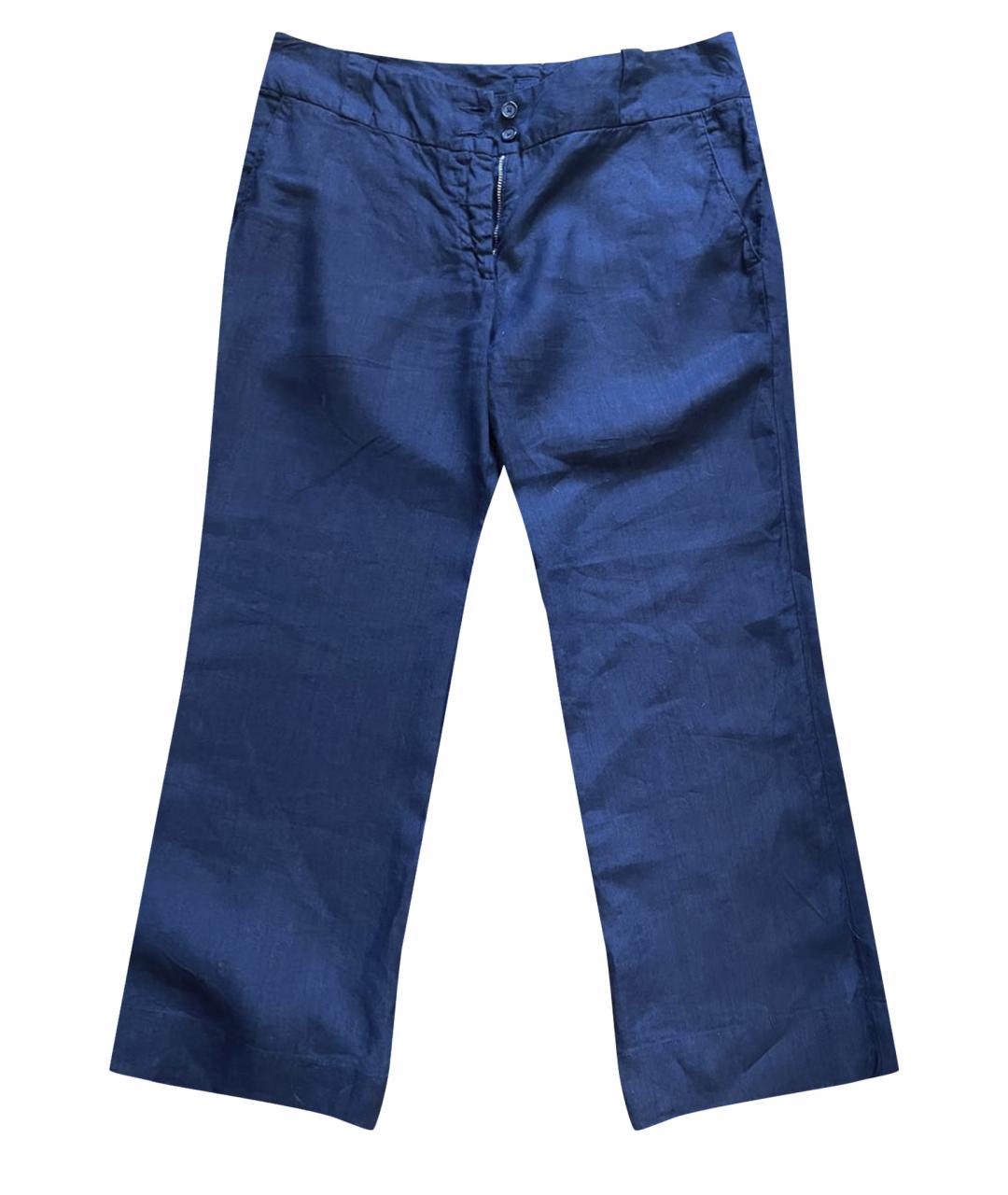 120%LINO Темно-синие льняные брюки широкие, фото 1