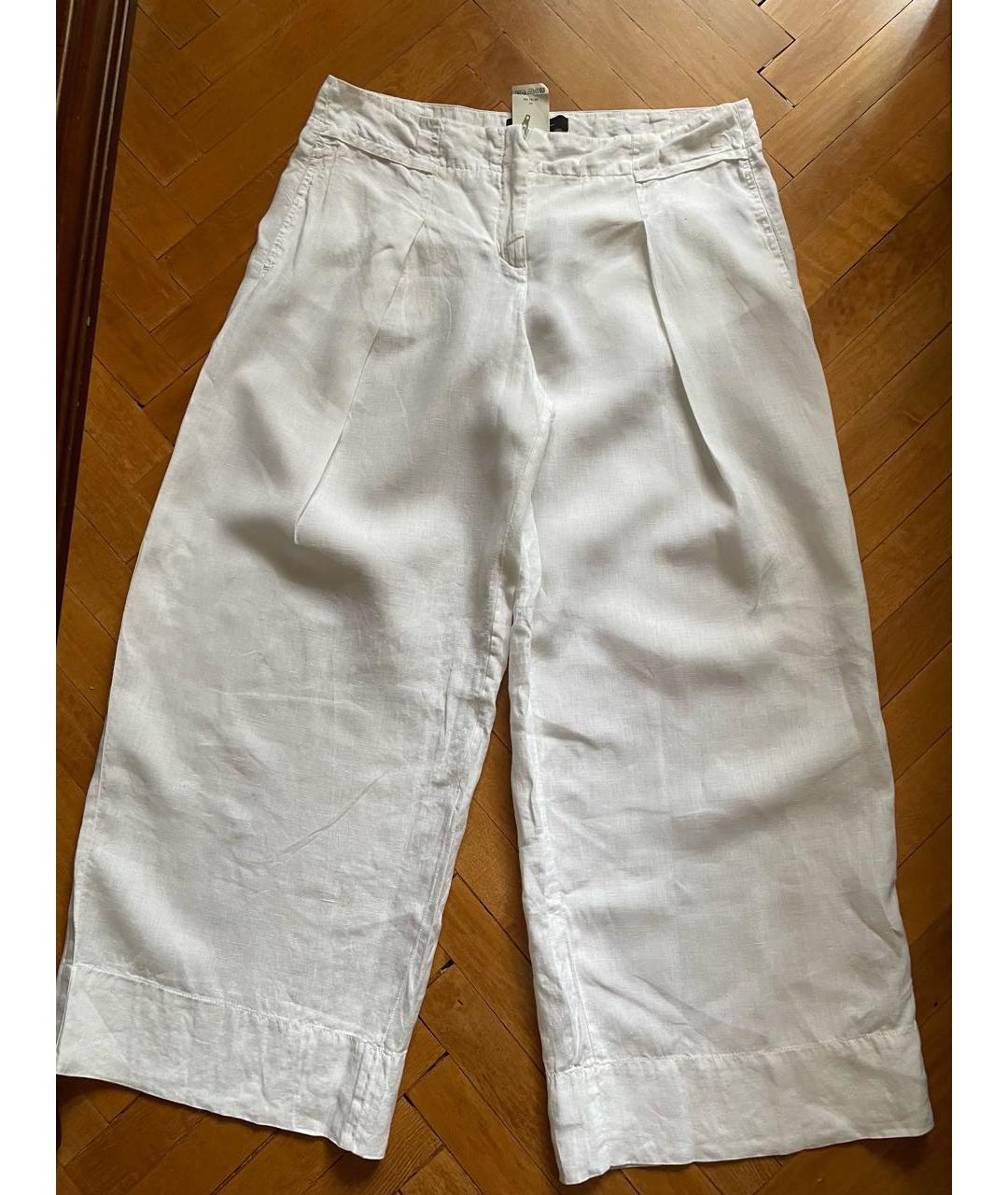 WEEKEND MAX MARA Белые льняные брюки широкие, фото 7
