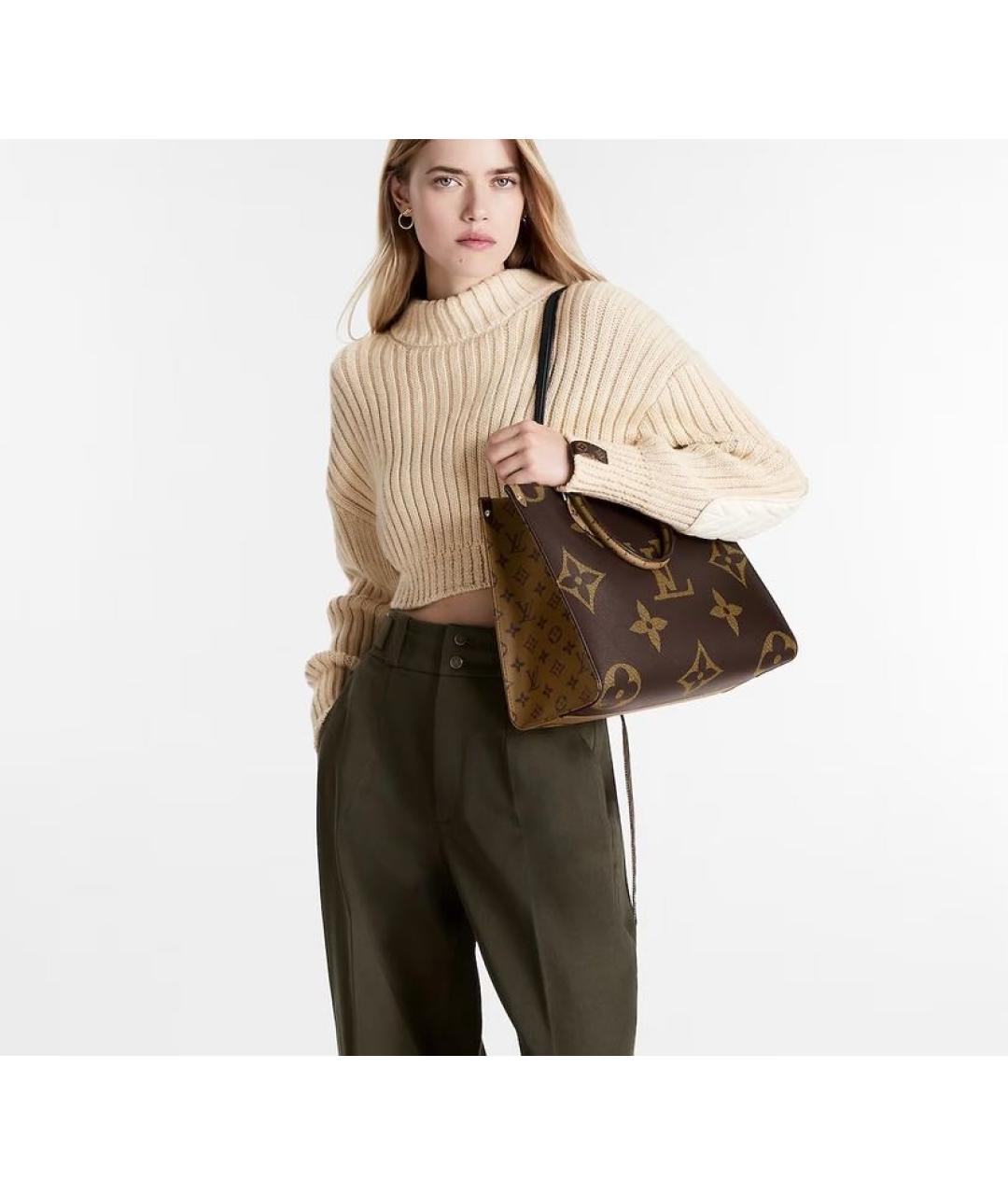 LOUIS VUITTON Коричневая кожаная сумка с короткими ручками, фото 3