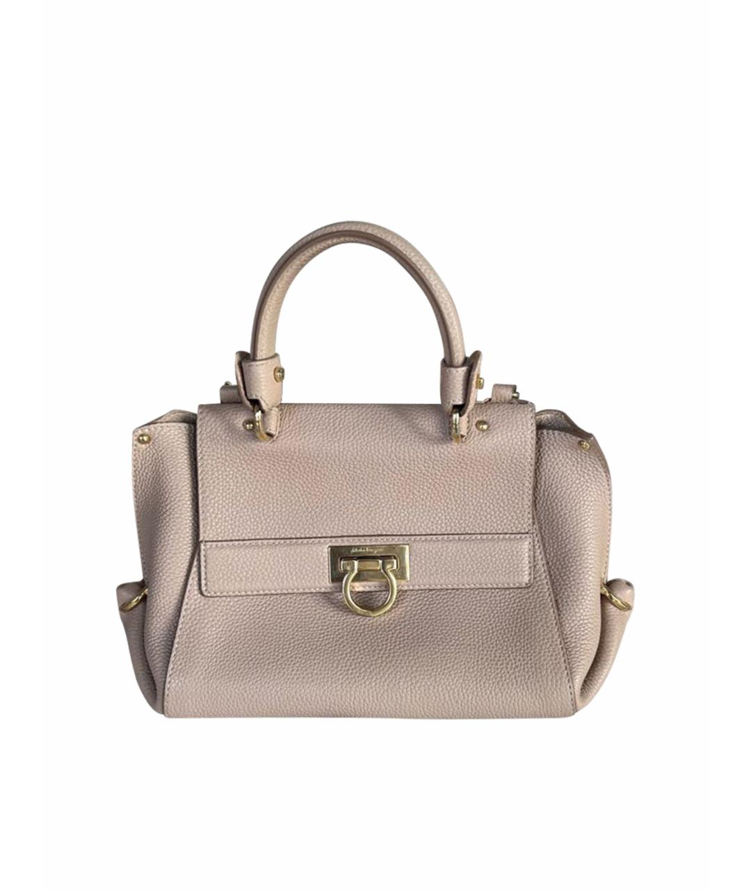 FERRAGAMO Бежевая кожаная сумка с короткими ручками, фото 1