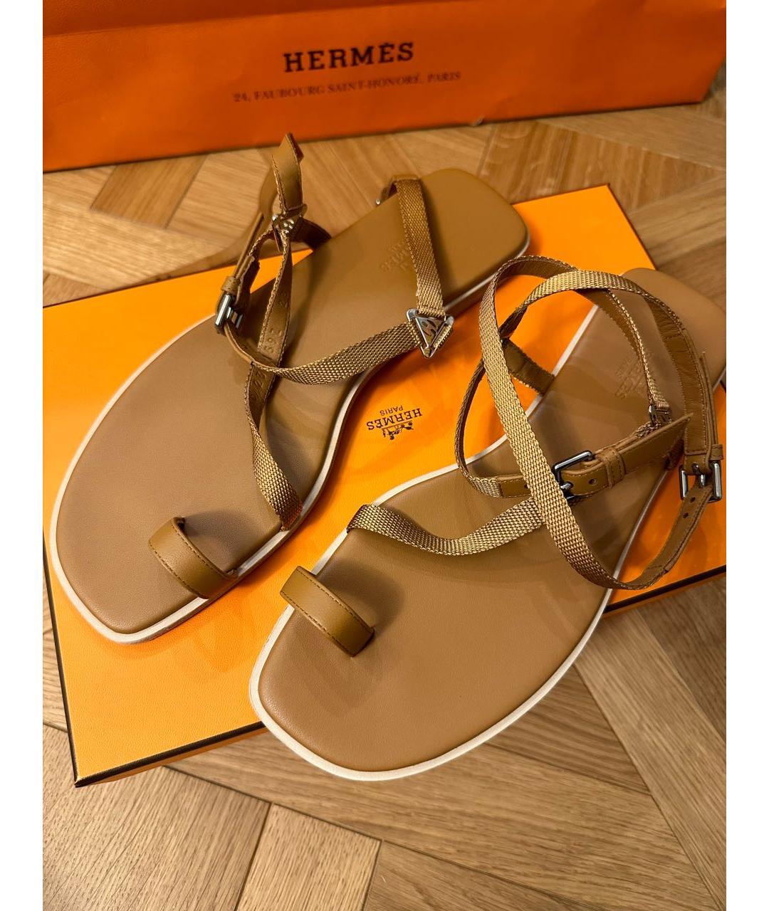 HERMES Бежевые кожаные сандалии, фото 2