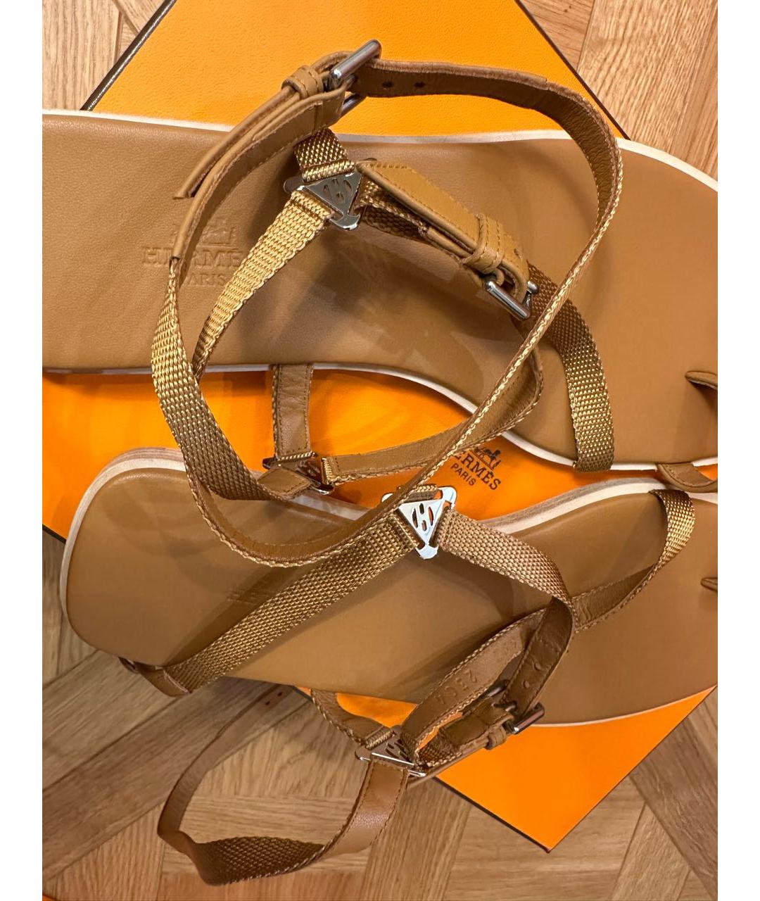 HERMES Бежевые кожаные сандалии, фото 5