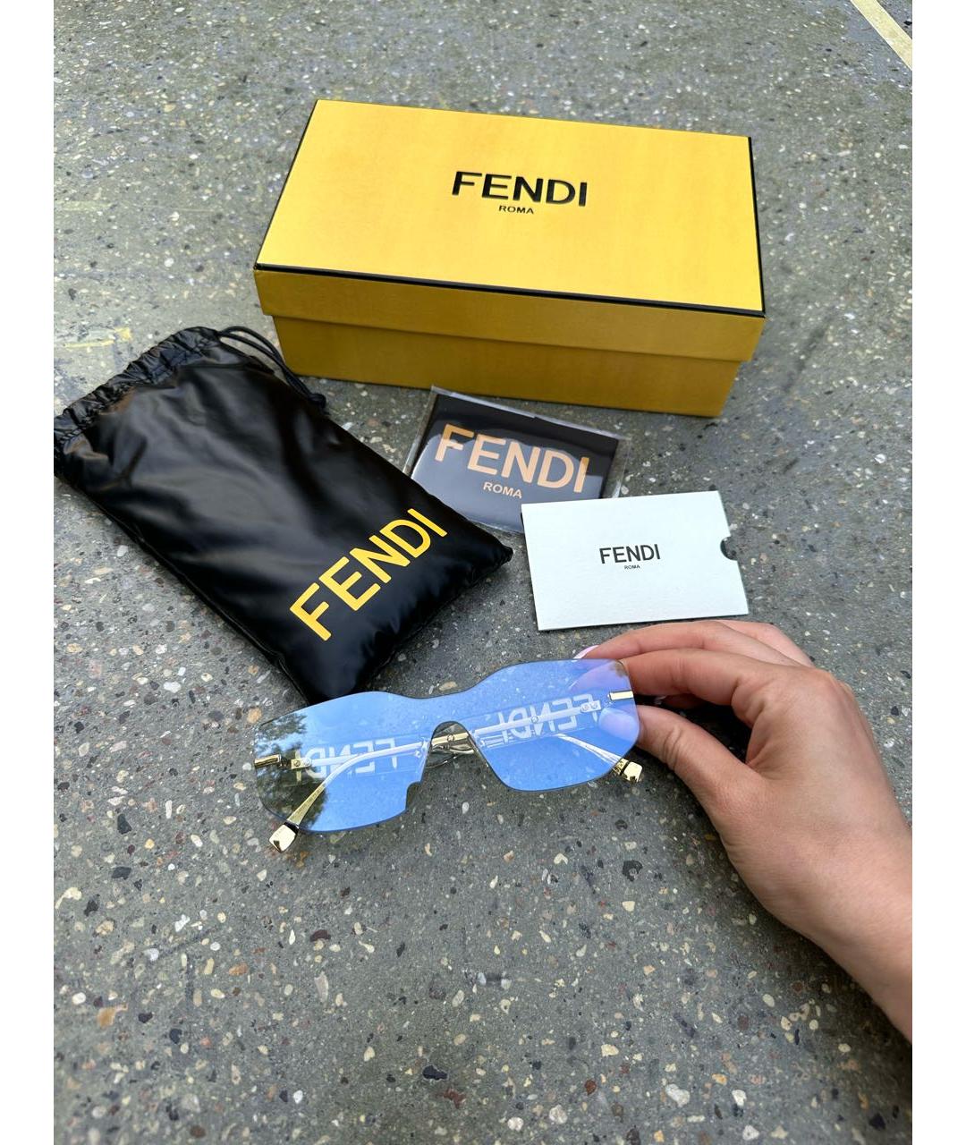 FENDI Голубые металлические солнцезащитные очки, фото 4