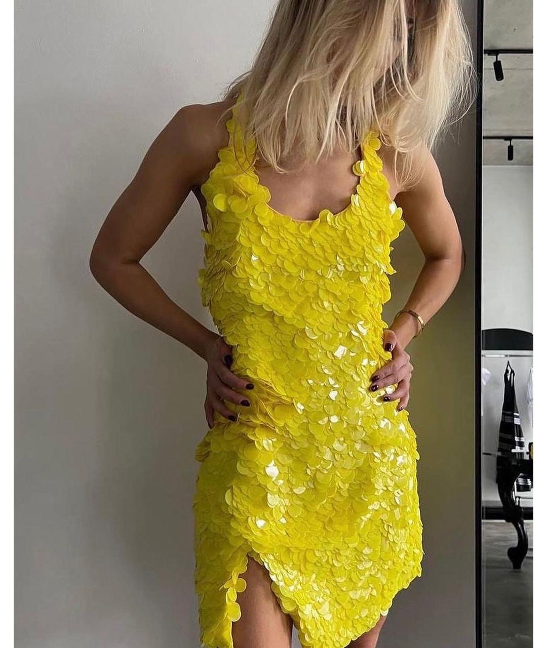 THE ATTICO Желтое полиэстеровое коктейльное платье, фото 2