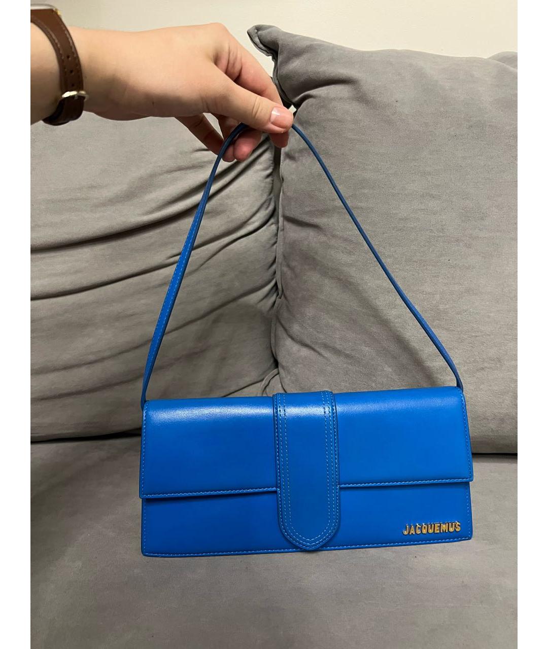 JACQUEMUS Голубая кожаная сумка тоут, фото 5