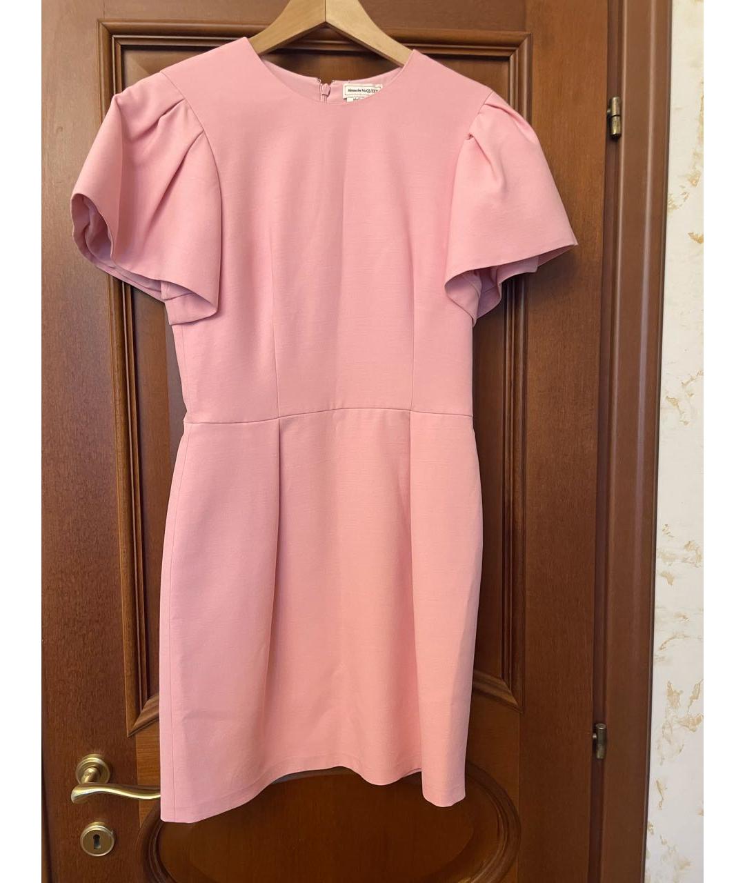 ALEXANDER MCQUEEN Розовое шерстяное коктейльное платье, фото 8