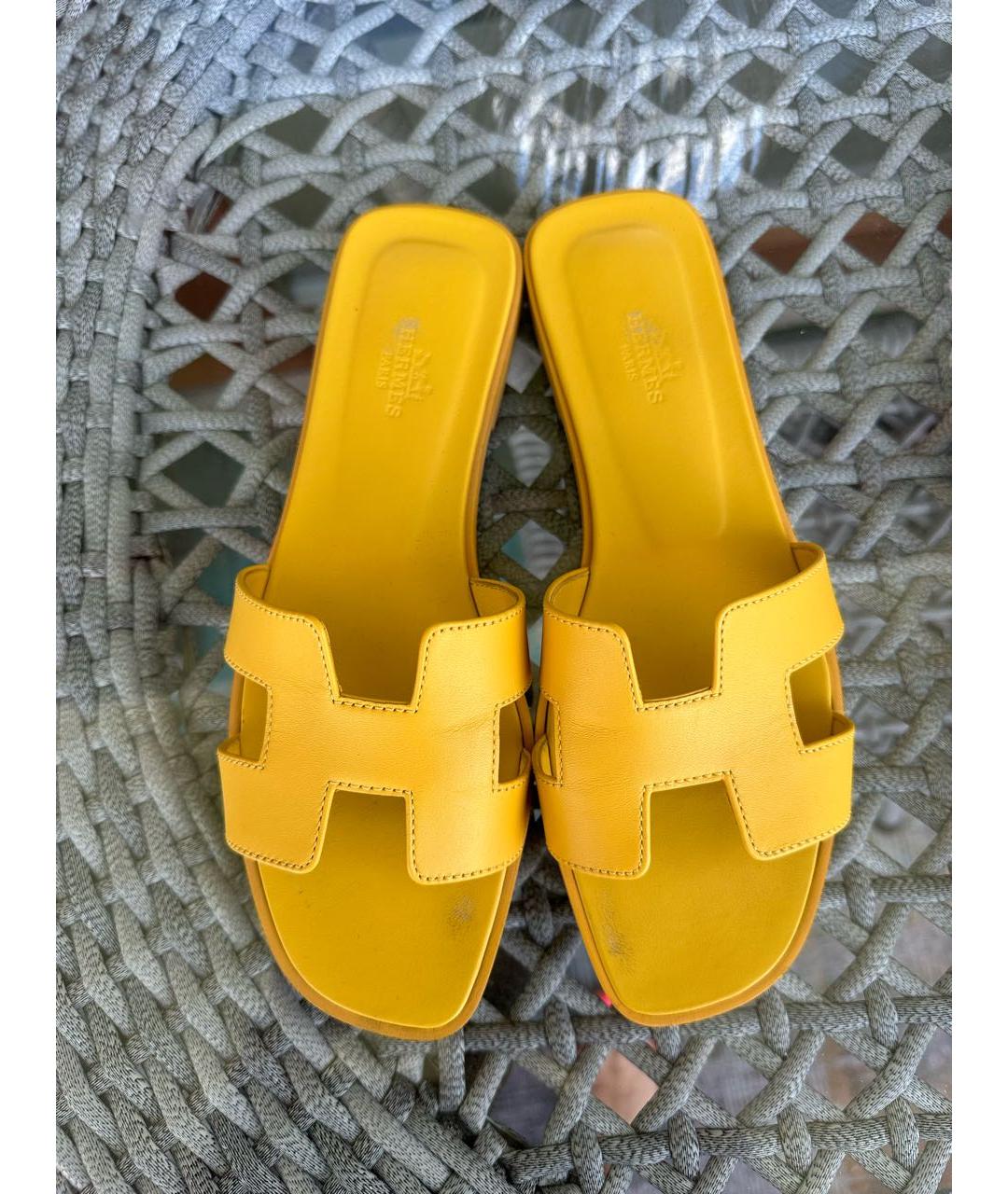 HERMES PRE-OWNED Желтые кожаные шлепанцы, фото 2