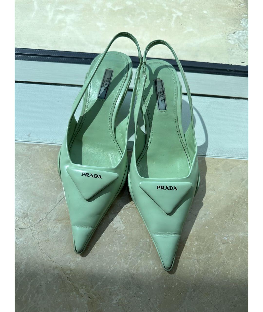 PRADA Салатовые лодочки на низком каблуке, фото 3