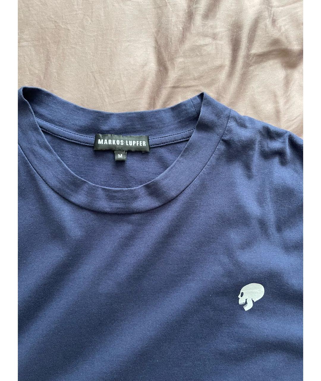 MARKUS LUPFER Темно-синяя хлопковая футболка, фото 3