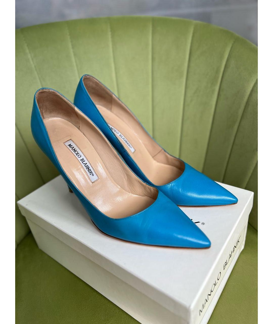 MANOLO BLAHNIK Бирюзовые кожаные туфли, фото 8