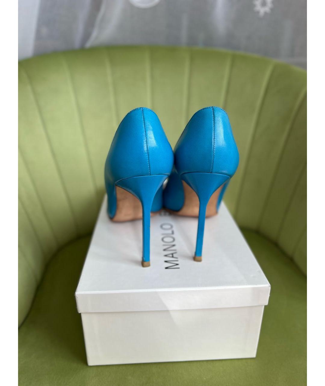 MANOLO BLAHNIK Бирюзовые кожаные туфли, фото 4