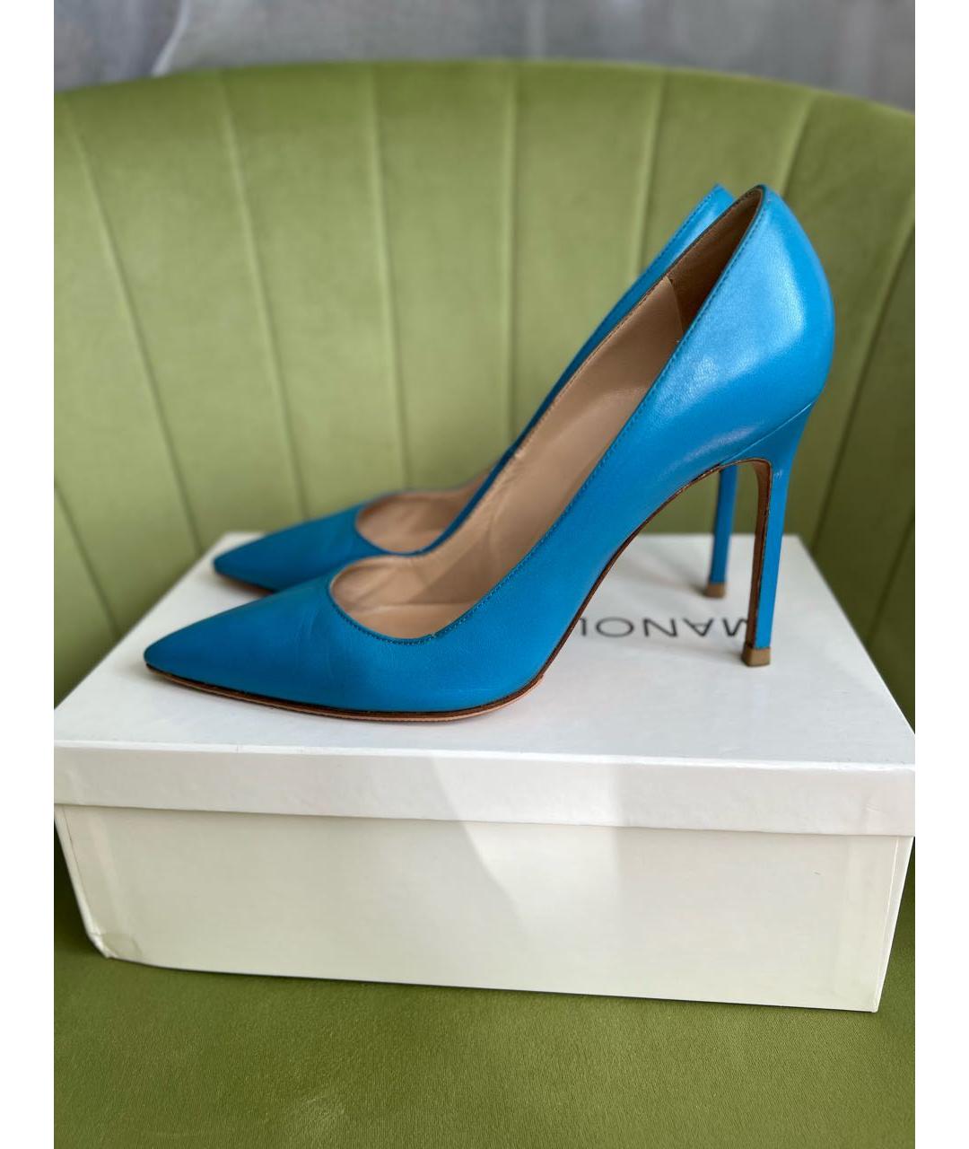 MANOLO BLAHNIK Бирюзовые кожаные туфли, фото 9