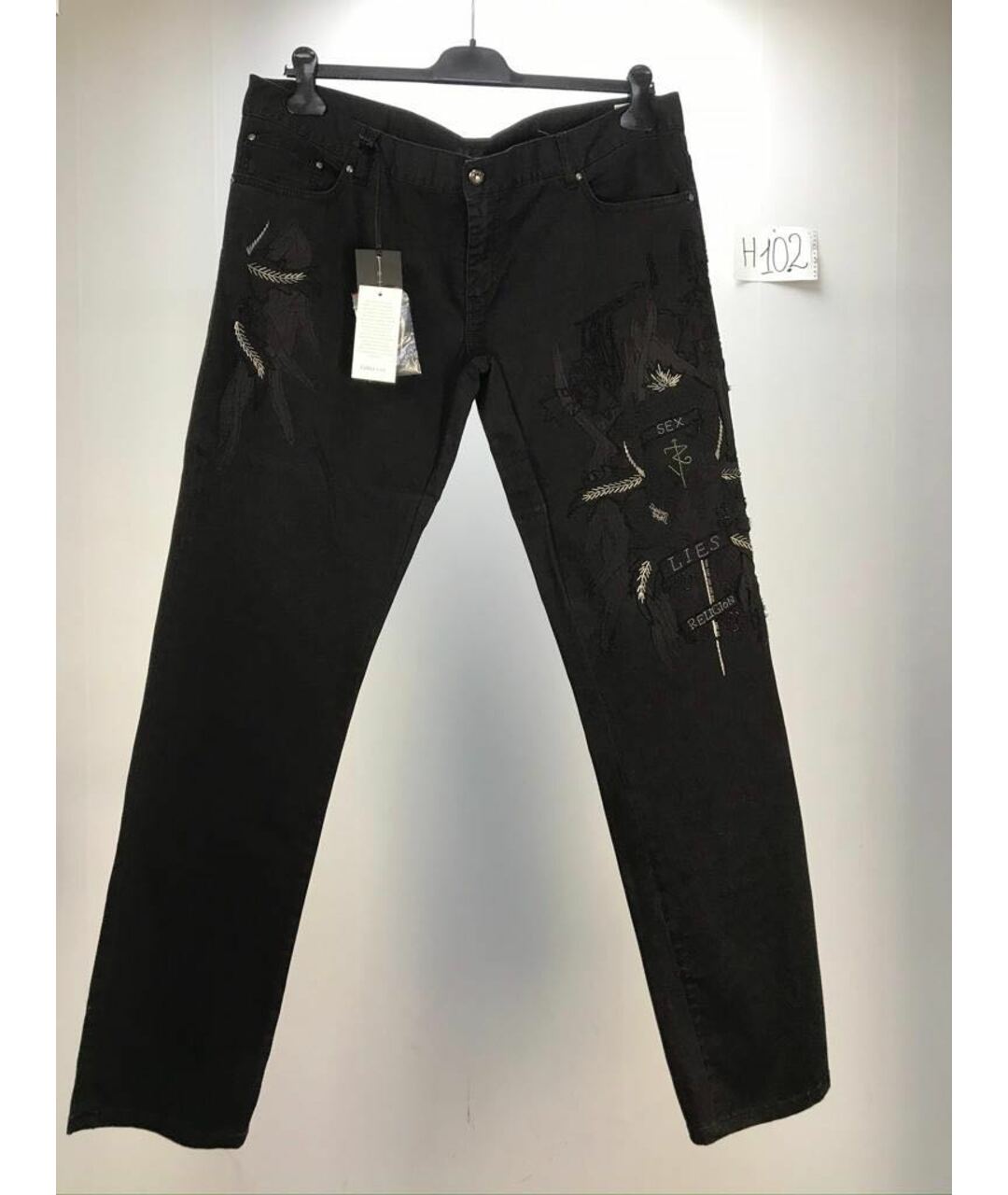 JOHN RICHMOND Черные хлопковые прямые джинсы, фото 6