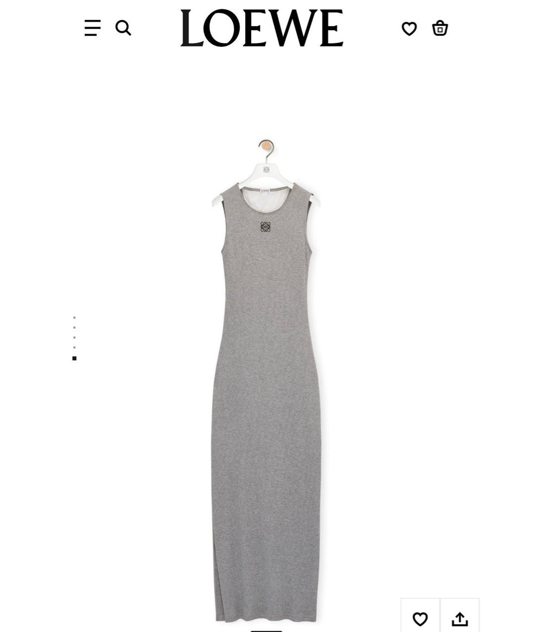 LOEWE Серое хлопко-эластановое повседневное платье, фото 9