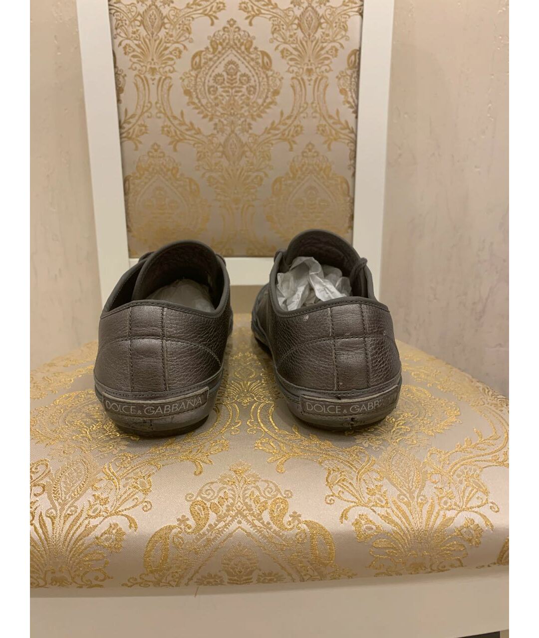 DOLCE&GABBANA Серебряные кожаные низкие кроссовки / кеды, фото 4