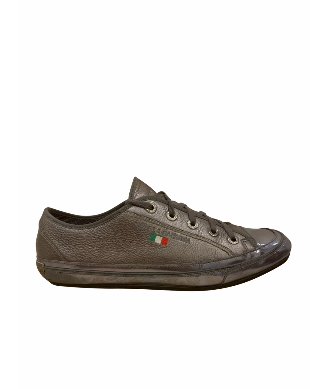 DOLCE&GABBANA Серебряные кожаные низкие кроссовки / кеды, фото 1
