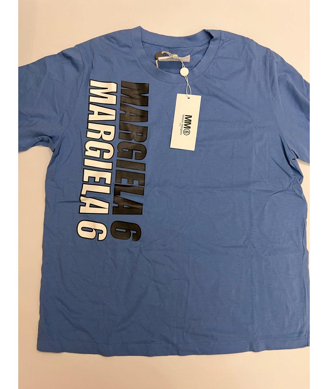 MM6 MAISON MARGIELA Голубая хлопко-эластановая футболка, фото 3