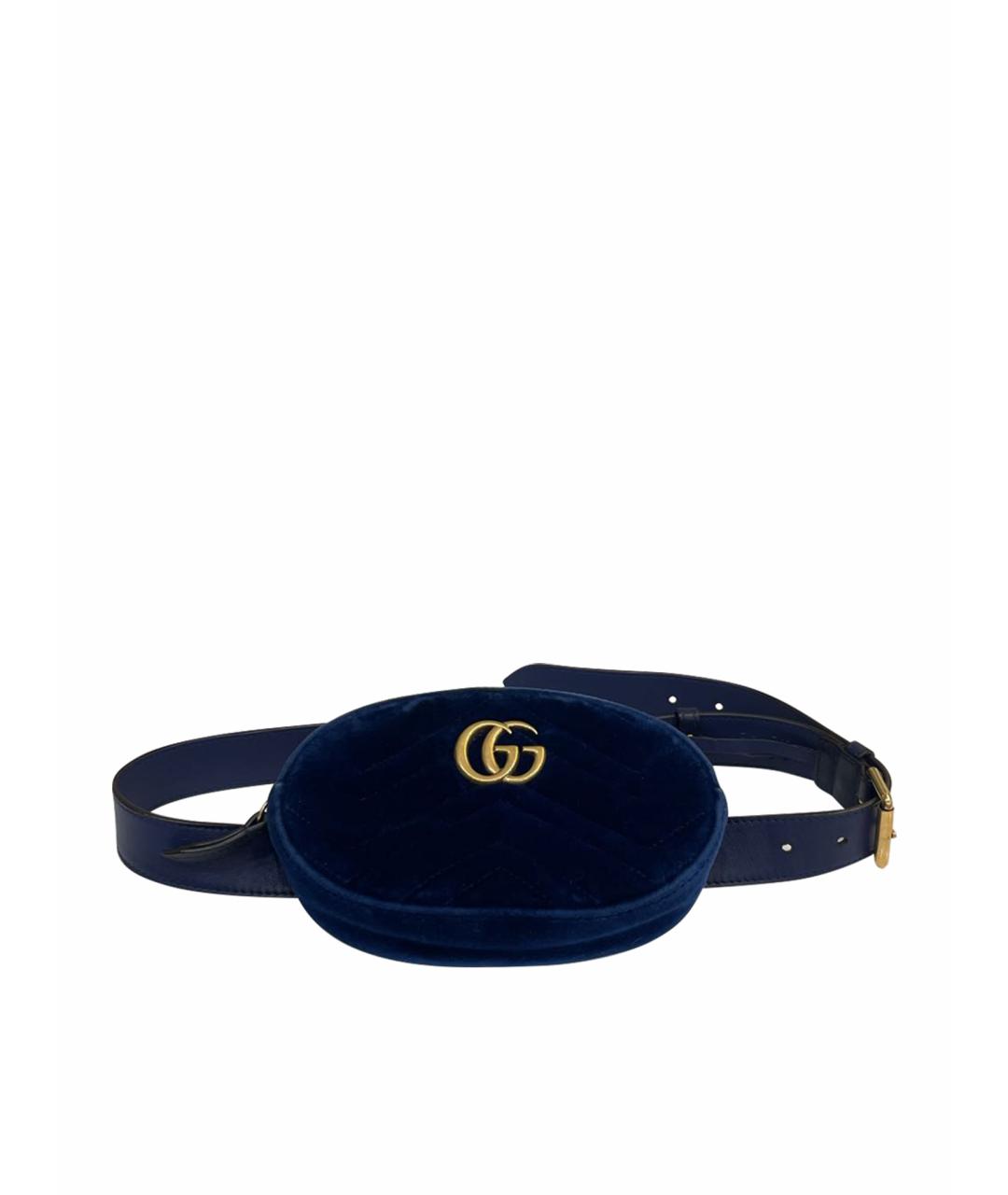 GUCCI Синяя бархатная поясная сумка, фото 1