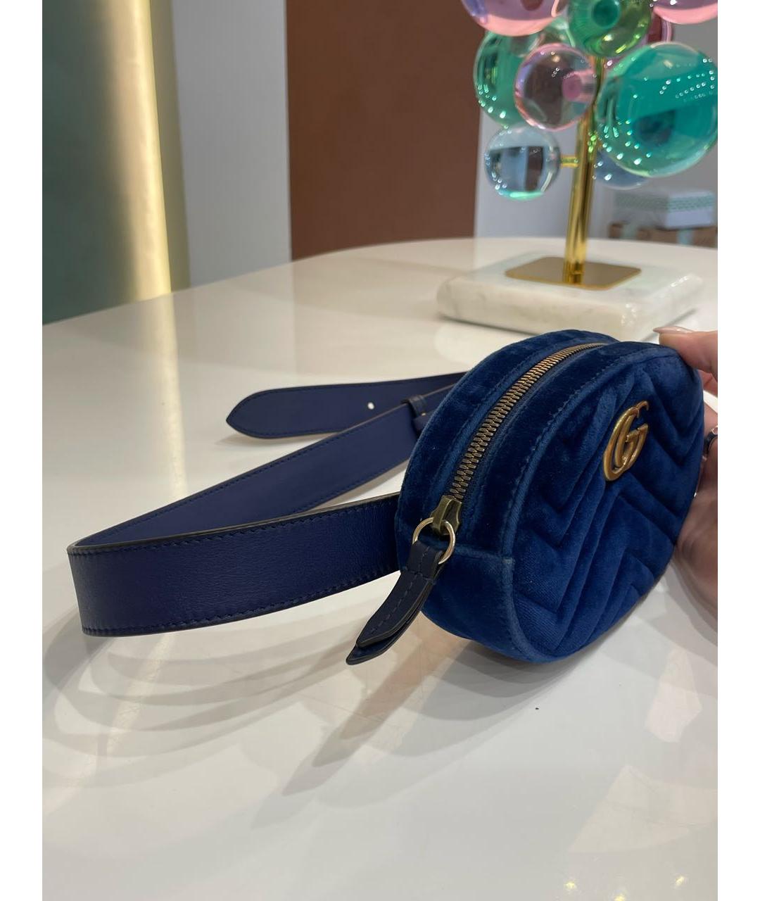 GUCCI Синяя бархатная поясная сумка, фото 2