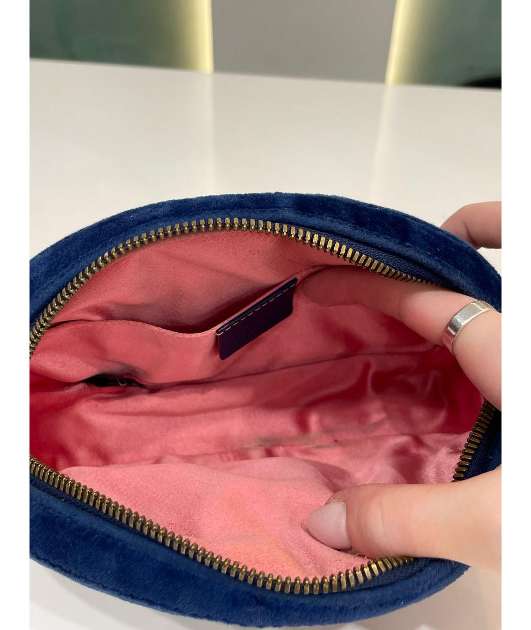 GUCCI Синяя бархатная поясная сумка, фото 4