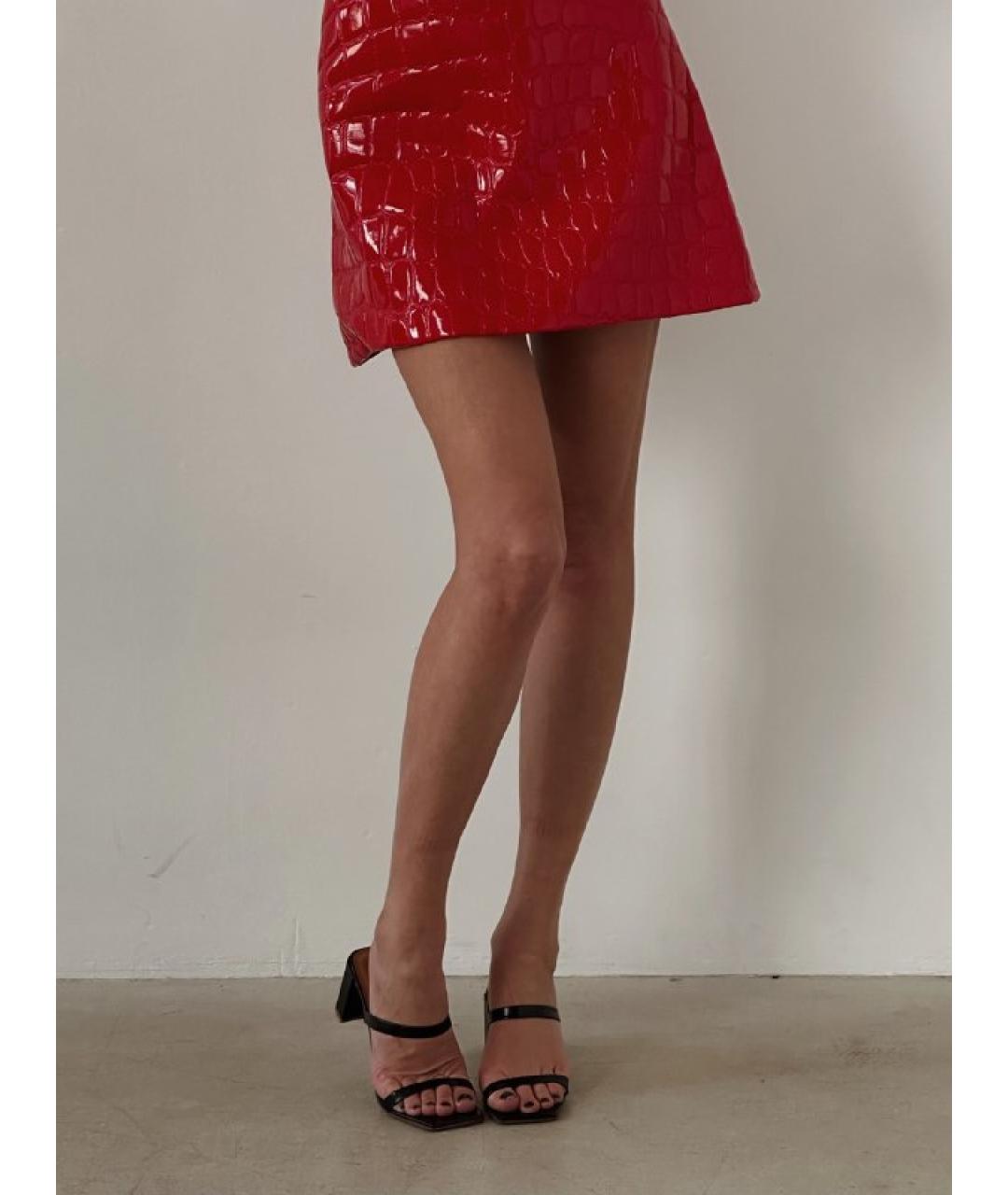MIU MIU Красная кожаная юбка мини, фото 3