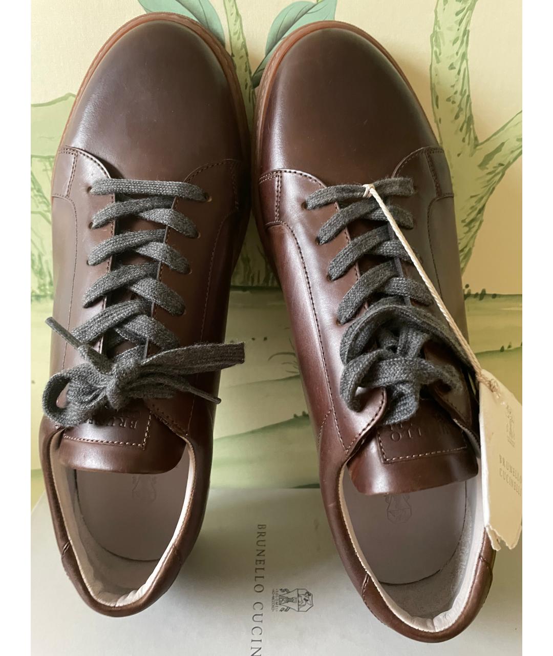 BRUNELLO CUCINELLI Коричневые кожаные низкие кроссовки / кеды, фото 9