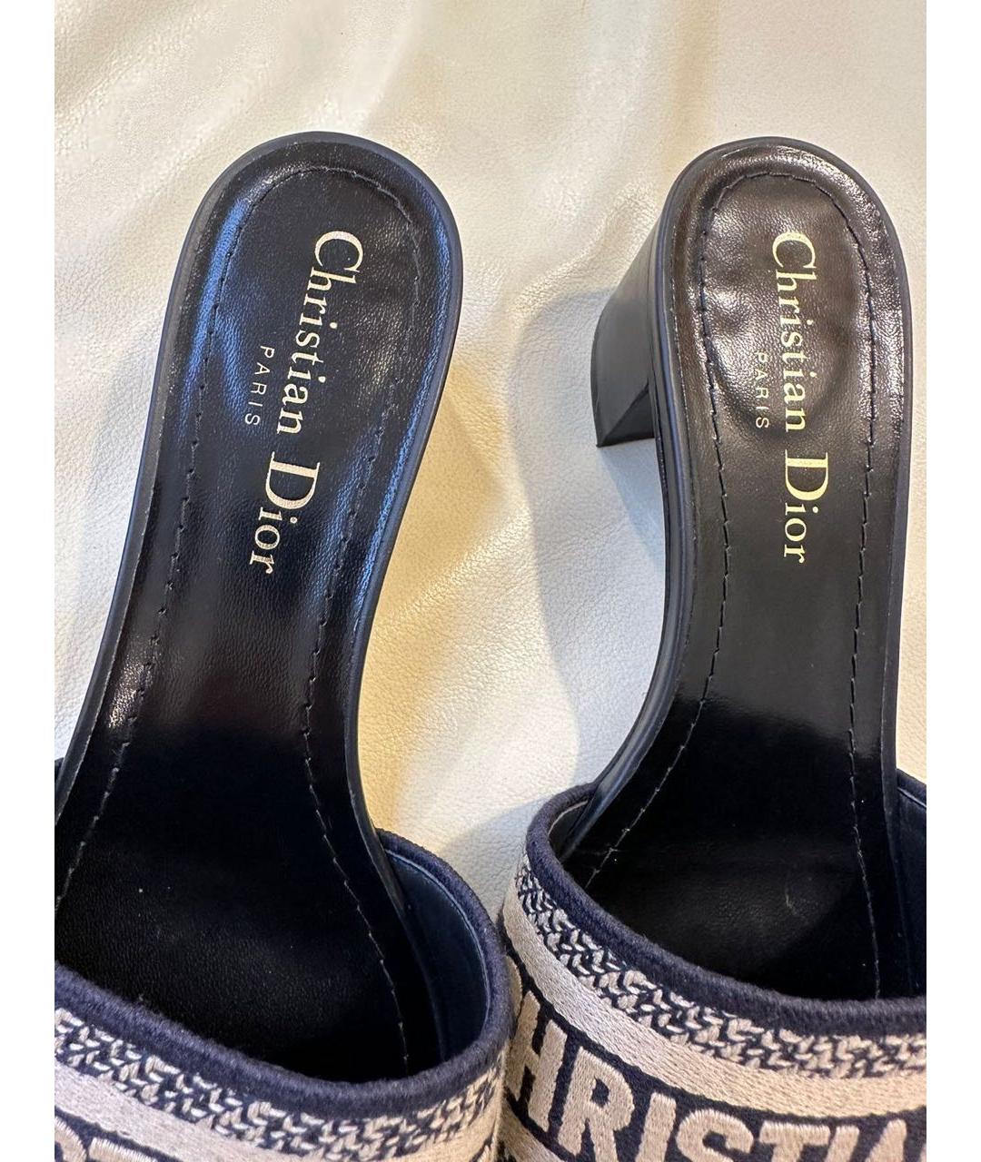 CHRISTIAN DIOR Темно-синие текстильные мюли, фото 6