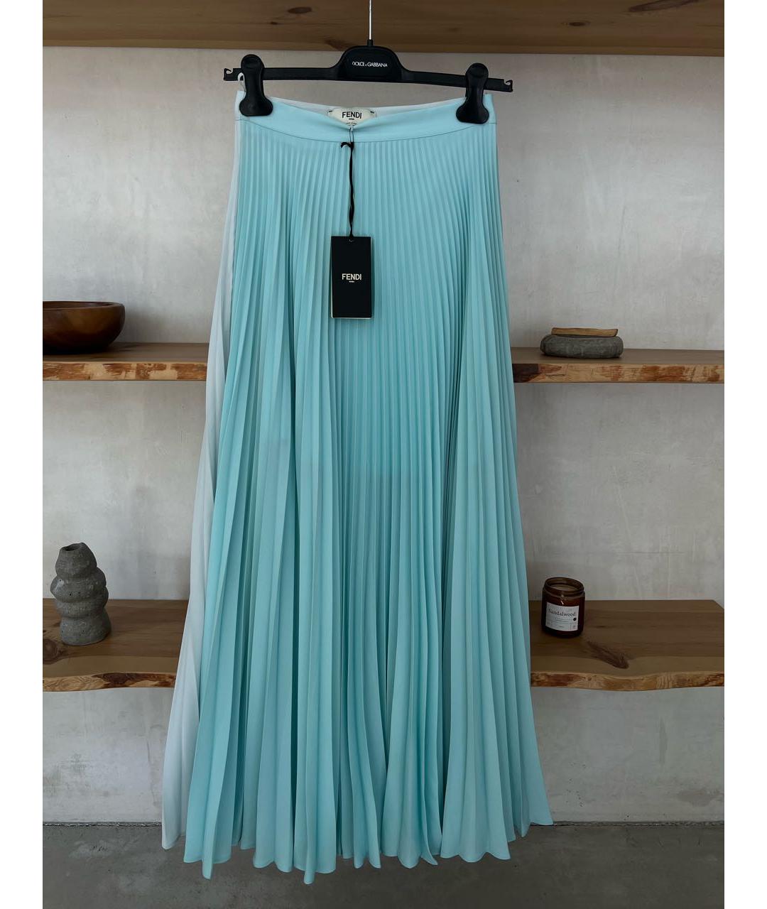 FENDI Голубая полиэстеровая юбка макси, фото 5