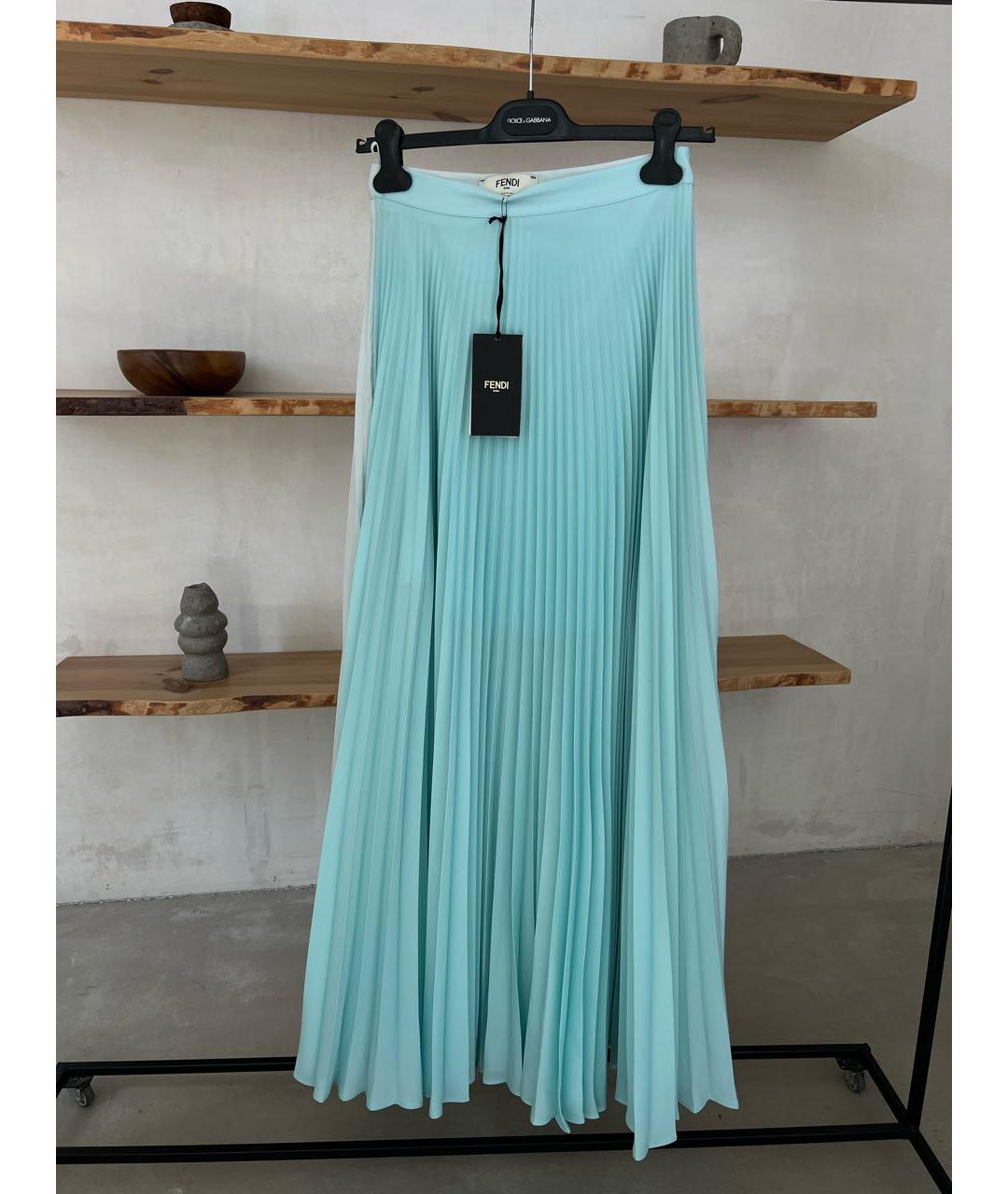 FENDI Голубая полиэстеровая юбка макси, фото 2