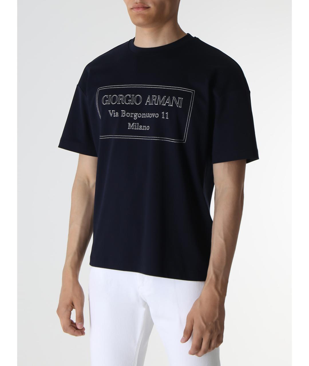 GIORGIO ARMANI Синяя хлопковая футболка, фото 4