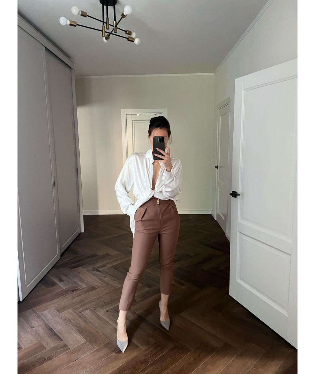 ELISABETTA FRANCHI Бежевые полиамидовые брюки узкие, фото 2