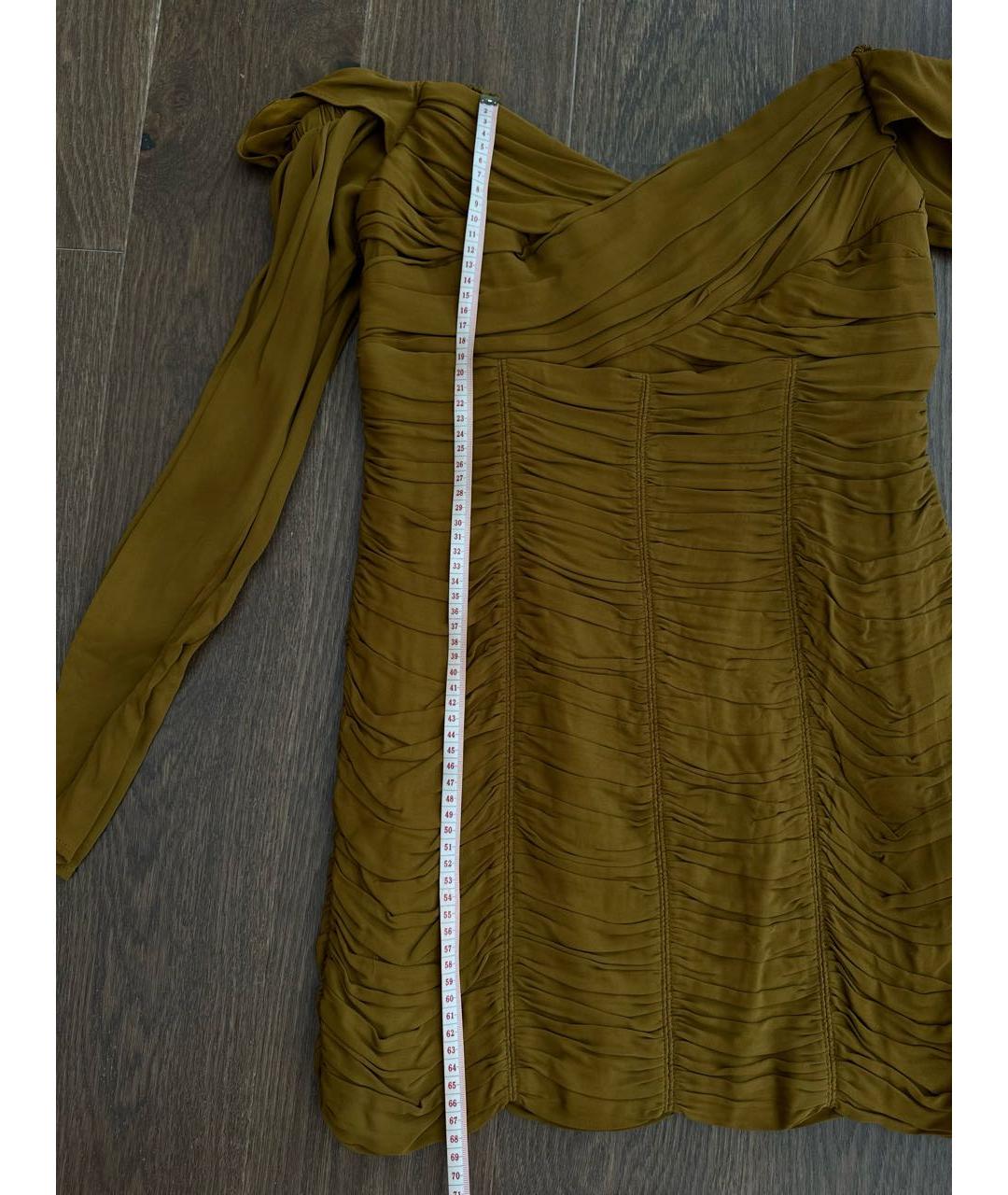 SELF-PORTRAIT Горчичное вискозное коктейльное платье, фото 5