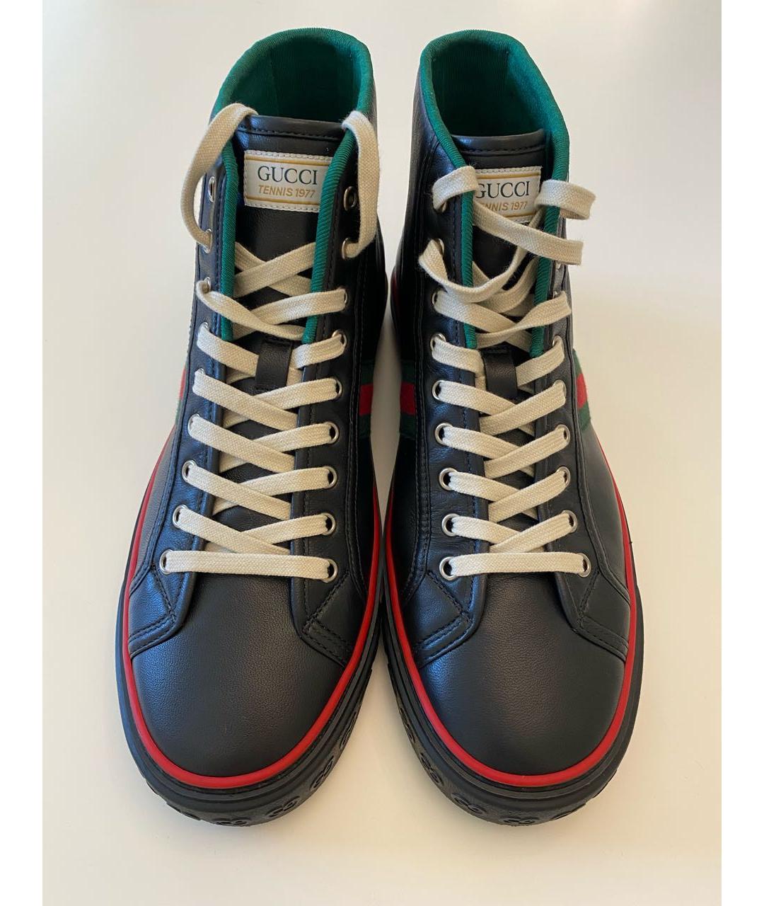 GUCCI Черные кожаные высокие кроссовки / кеды, фото 2