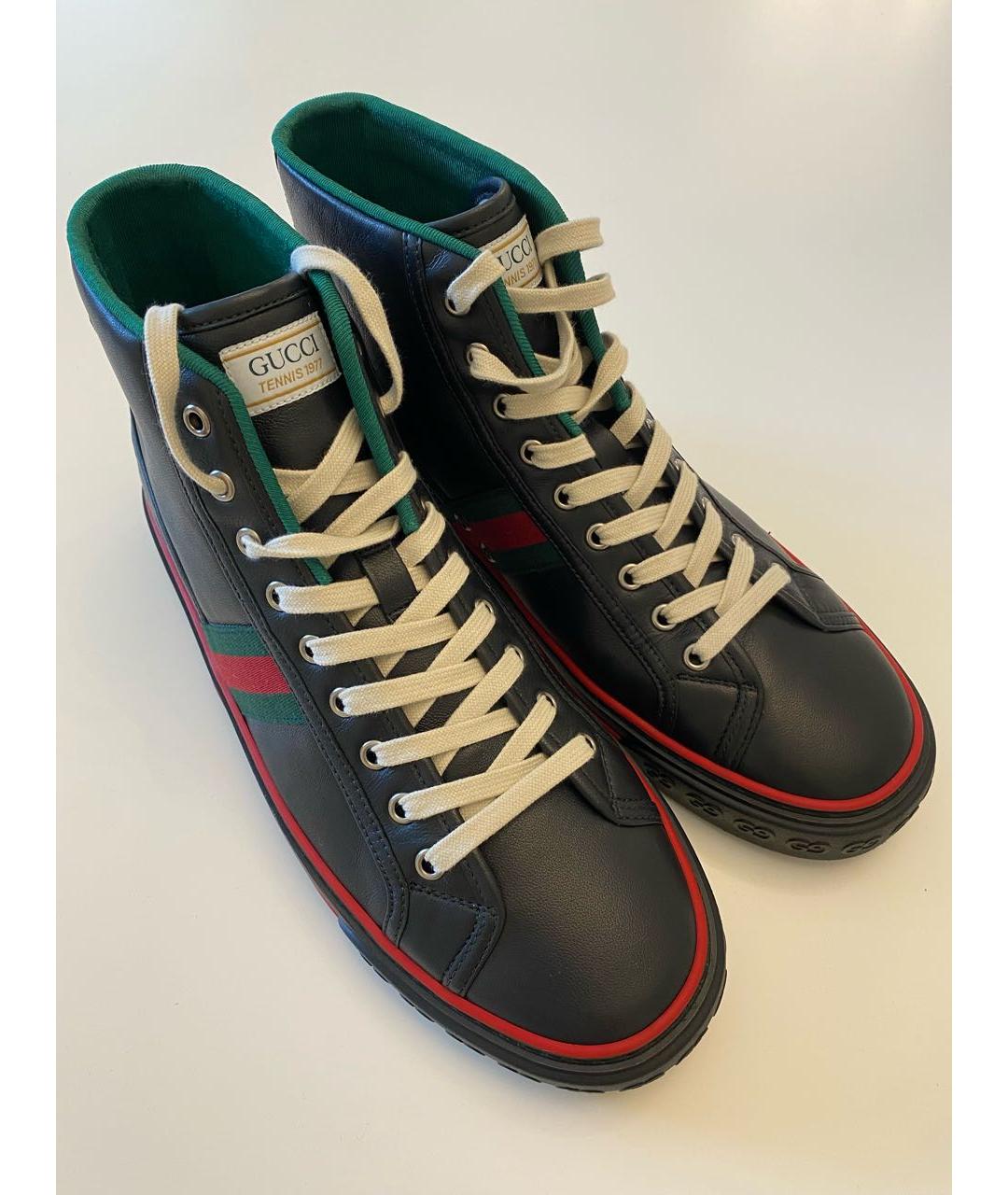 GUCCI Черные кожаные высокие кроссовки / кеды, фото 3