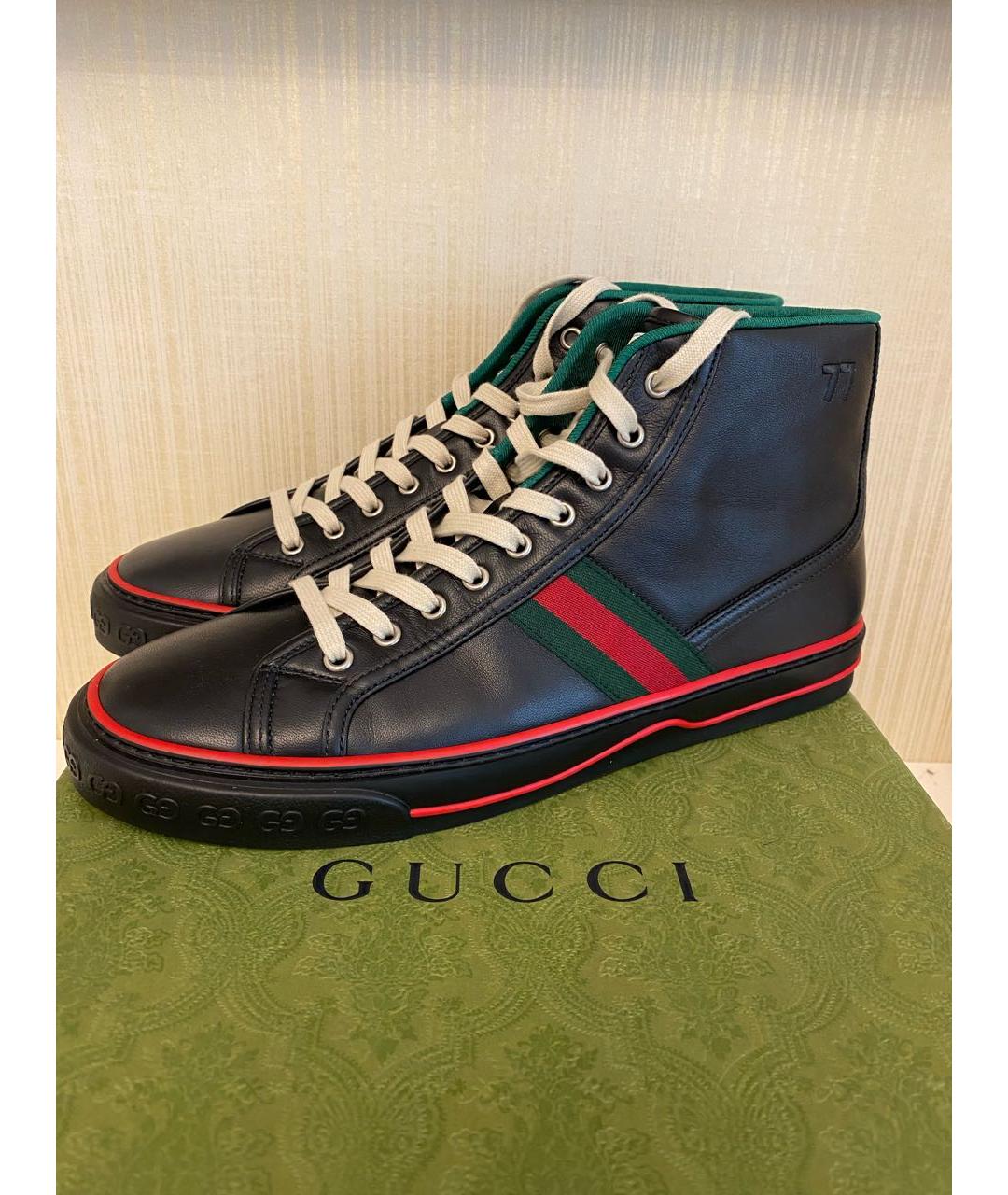 GUCCI Черные кожаные высокие кроссовки / кеды, фото 5