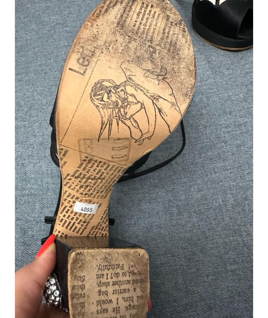 JOHN GALLIANO Черные текстильные босоножки, фото 7