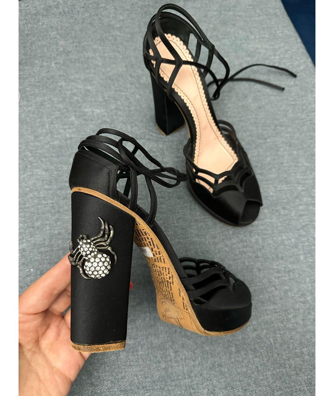 JOHN GALLIANO Черные текстильные босоножки, фото 6