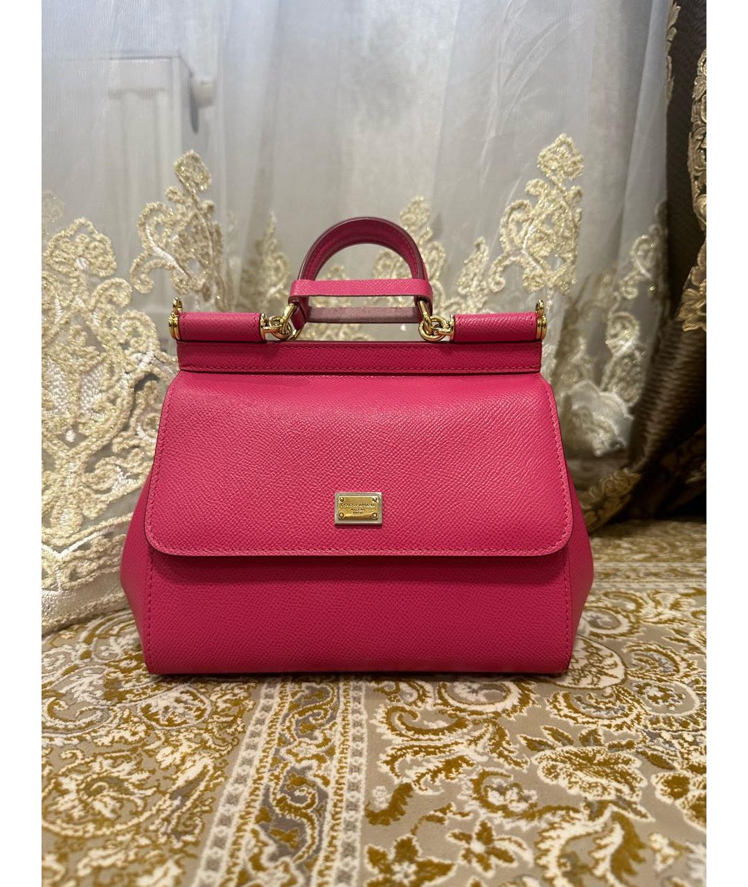 DOLCE&GABBANA Фуксия кожаная сумка с короткими ручками, фото 5