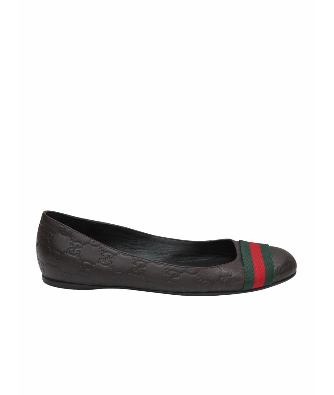 GUCCI Коричневые кожаные балетки, фото 1
