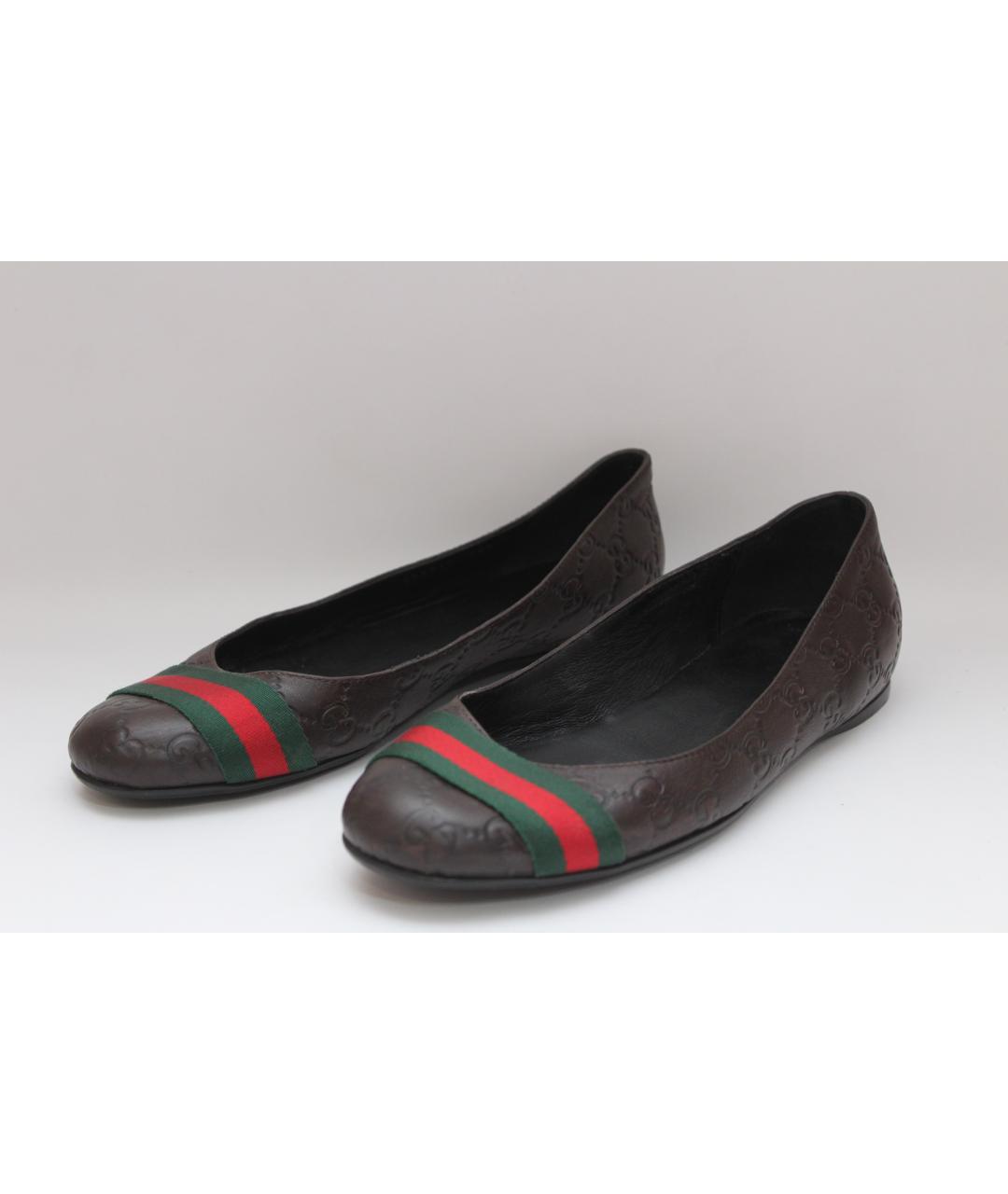GUCCI Коричневые кожаные балетки, фото 2