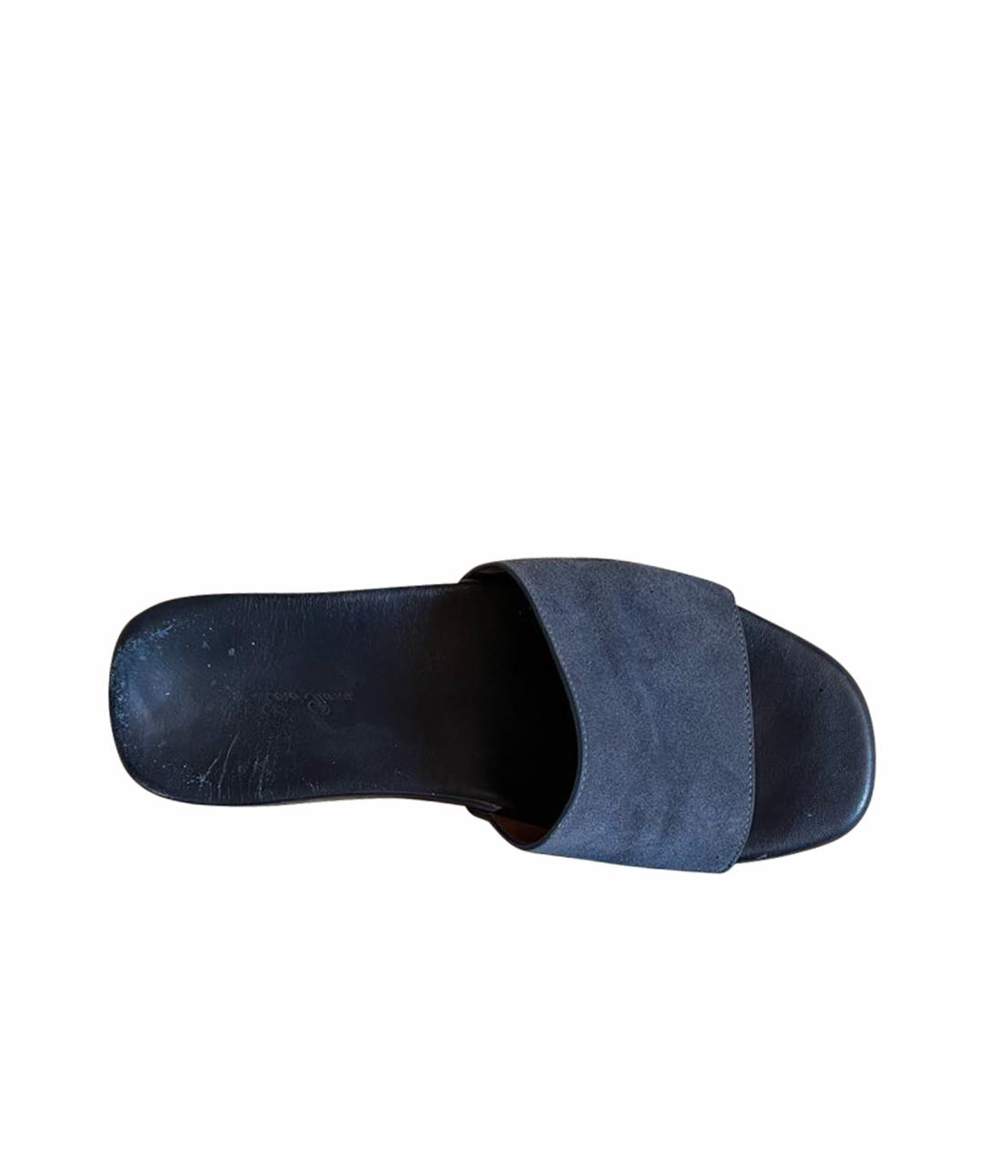 LORO PIANA Темно-синие кожаные шлепанцы, фото 1