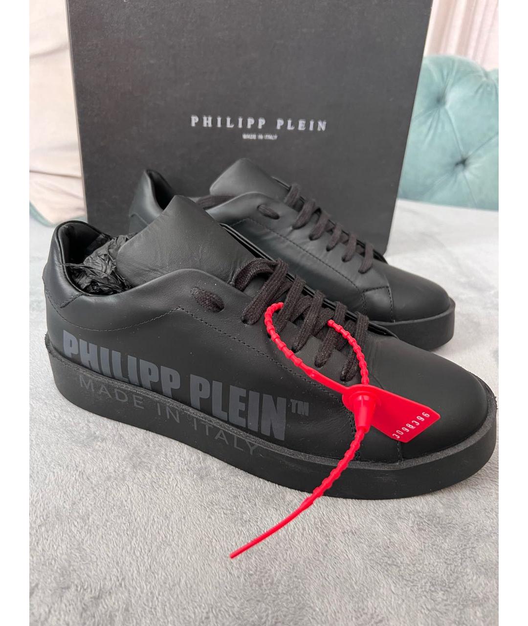 PHILIPP PLEIN Черные кожаные низкие кроссовки / кеды, фото 6