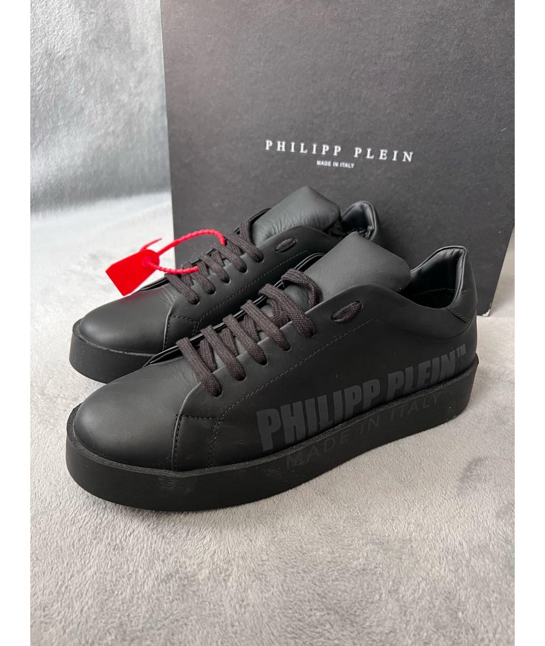 PHILIPP PLEIN Черные кожаные низкие кроссовки / кеды, фото 3