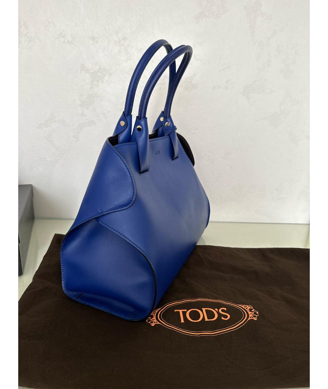 TOD'S Синяя кожаная сумка с короткими ручками, фото 2