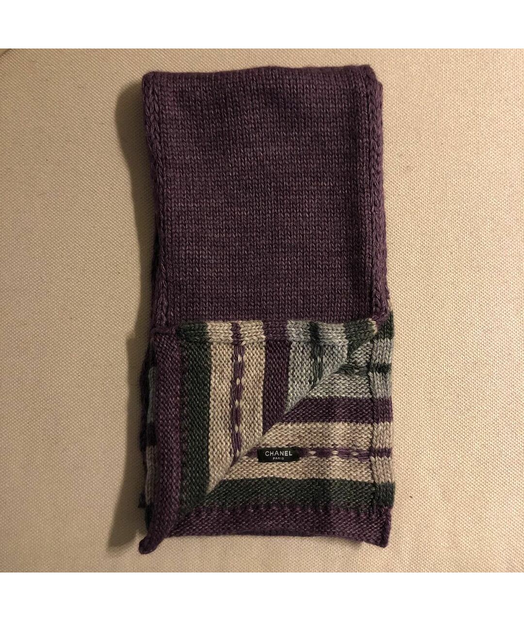 CHANEL PRE-OWNED Фиолетовый шерстяной шарф, фото 7