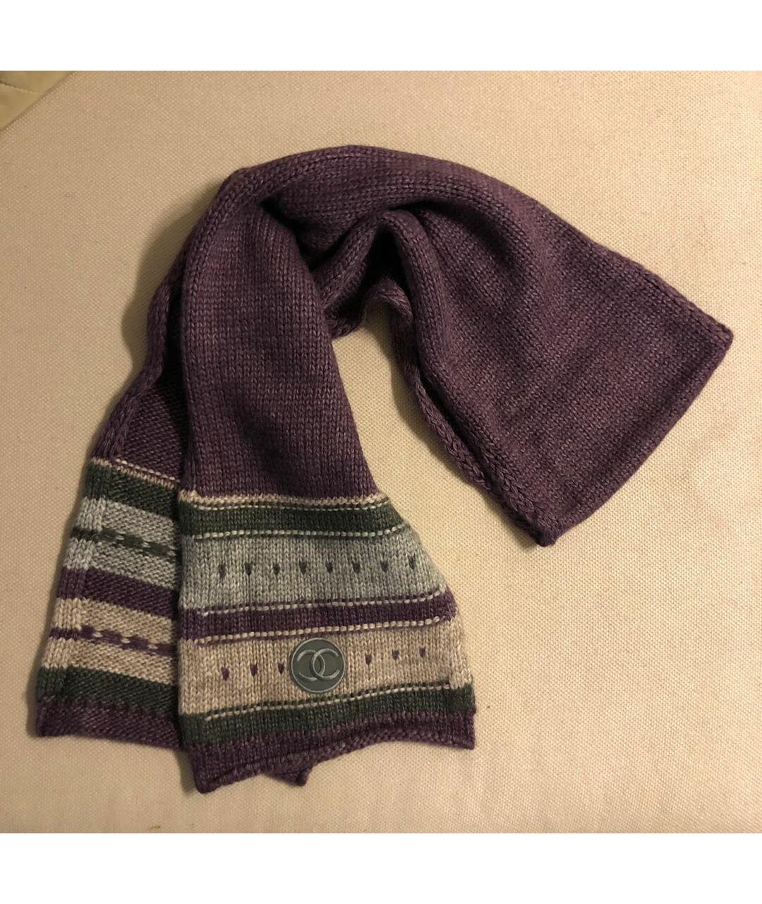 CHANEL PRE-OWNED Фиолетовый шерстяной шарф, фото 5