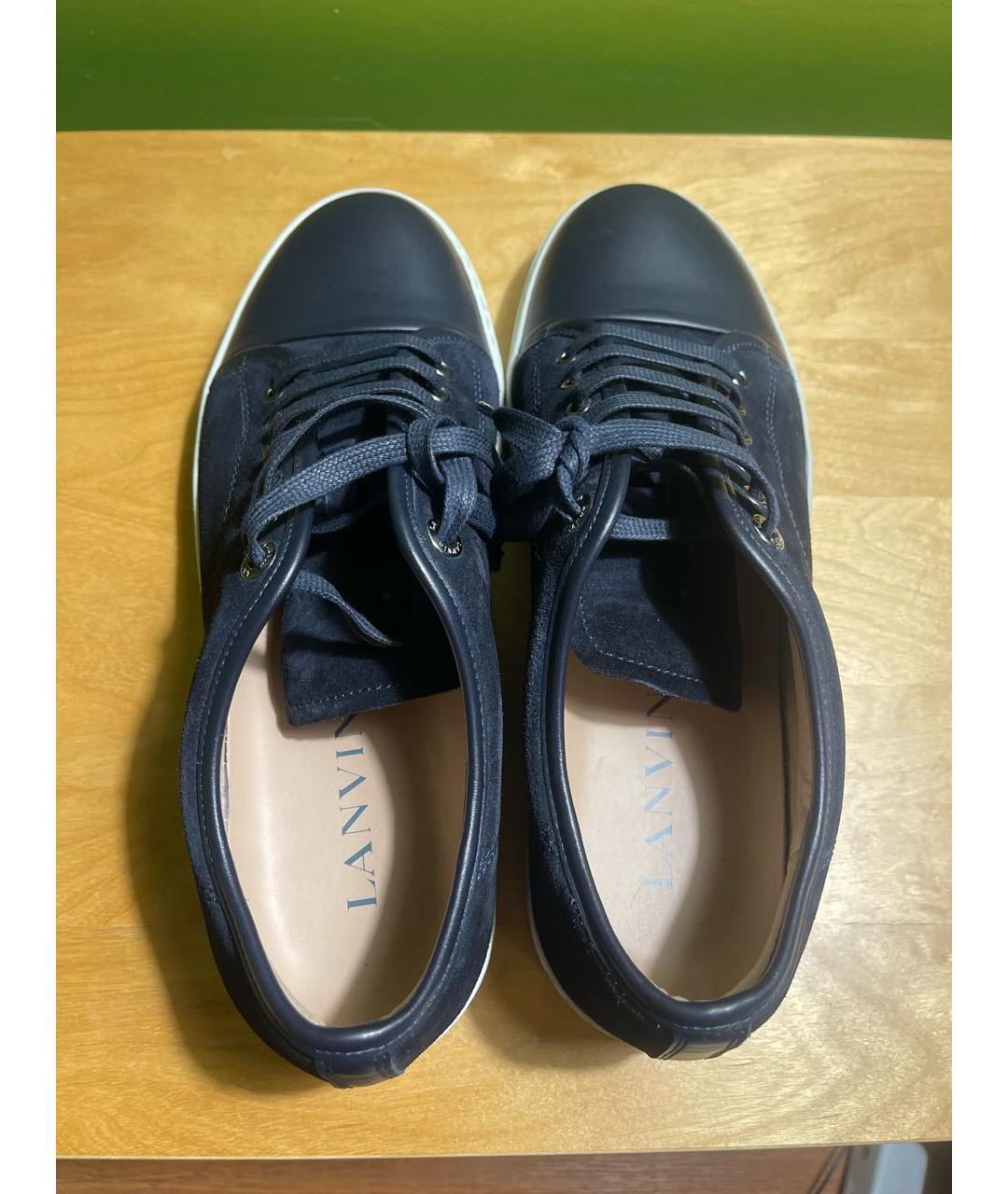 LANVIN Темно-синие замшевые низкие кроссовки / кеды, фото 3