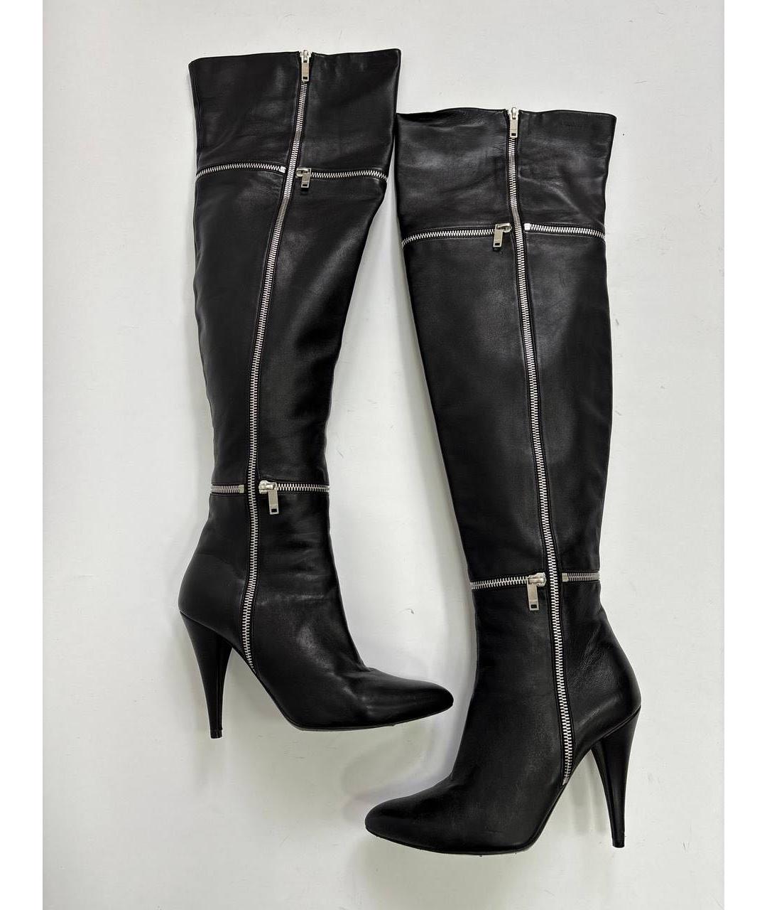 SAINT LAURENT Черные кожаные ботфорты, фото 7